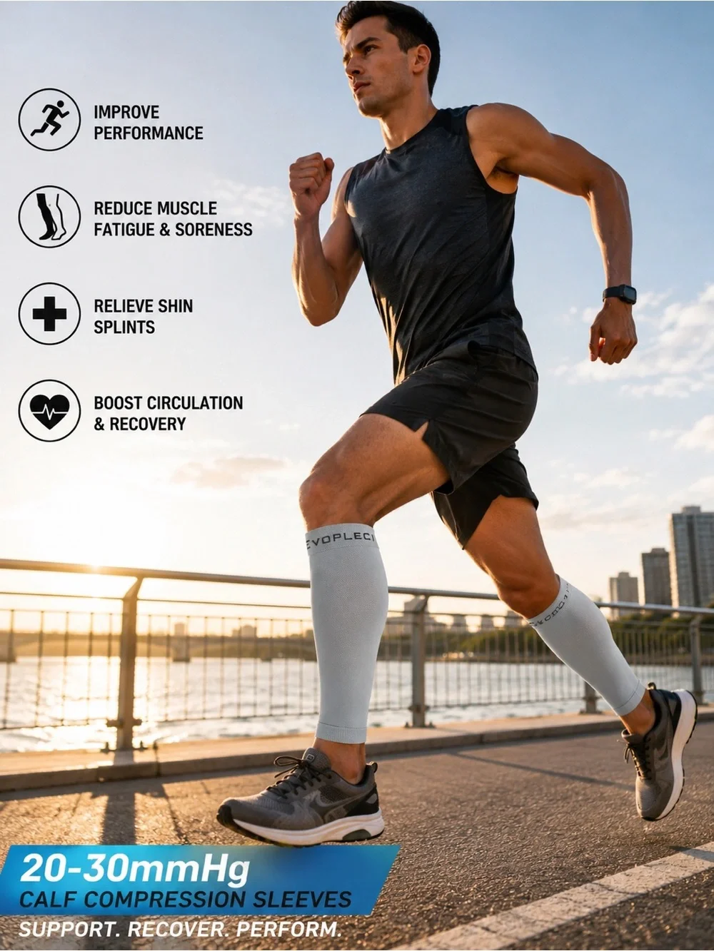NWT Evopleci Unisex 20–30 mmHg Calf Compression Sleeves Size M Running